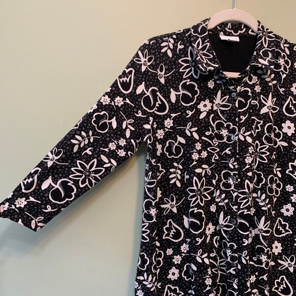 J Jill Shirt Dress Women S Floral Black White Jersey Knit Button Front Collard - Picture 4 of 12